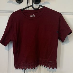 red, bottom lace crop hollister shirt!